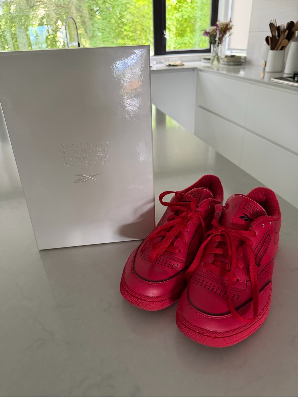 Maison Margiela & Reebok Collab Red Leather Low-Top Sneakers